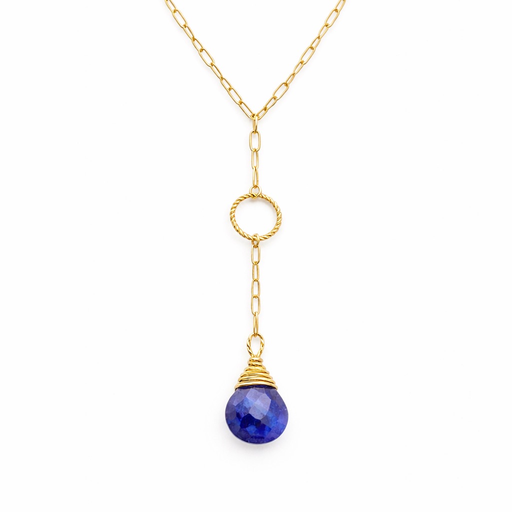 L2412 Sapphire Paperclip Lariat Necklace